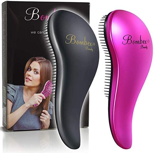 BOMBEX Hair Brush, Hair Care Brush, Hair Comb (Tangle-Free, Children’s Hair, Wet Hair, Scalp Massage, Promotes Circulation, Reduces Damage) 2-Piece Set (Black & Pink)