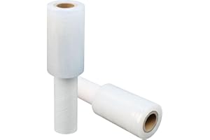 Stretch Film 4" × 500 ft, JUKFITA Shrink Wrap Rolls with Handle, 2 Pack Lightweight Plastic Wrap for Moving Waste-Free