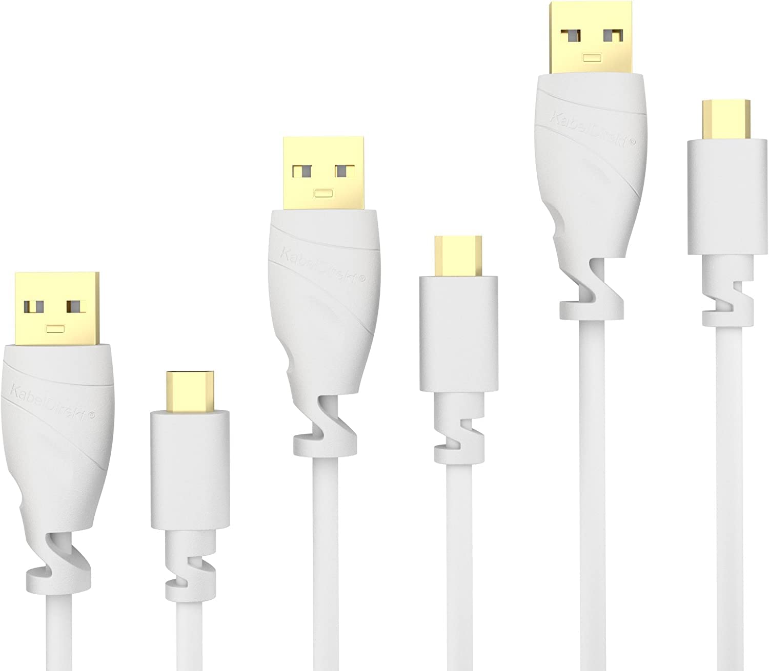 KabelDirekt – 3 x 1.5m Micro USB Cable (USB 2.0, Synch & Charge Cable, white) TOP Series