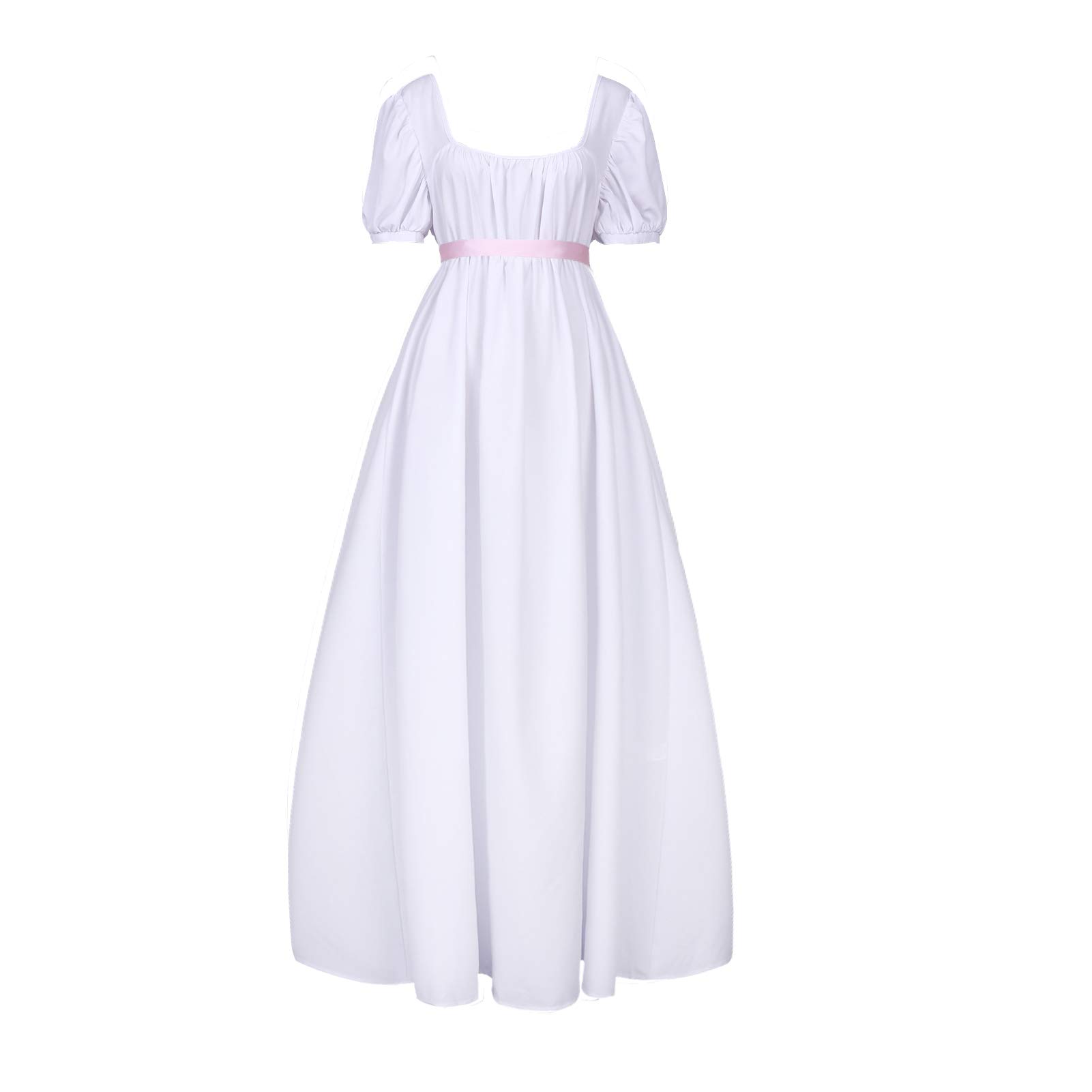 HEQURegency Dresses for Women with Satin Sash Ruffled Puff Sleeve Empire Waist Dress Gown