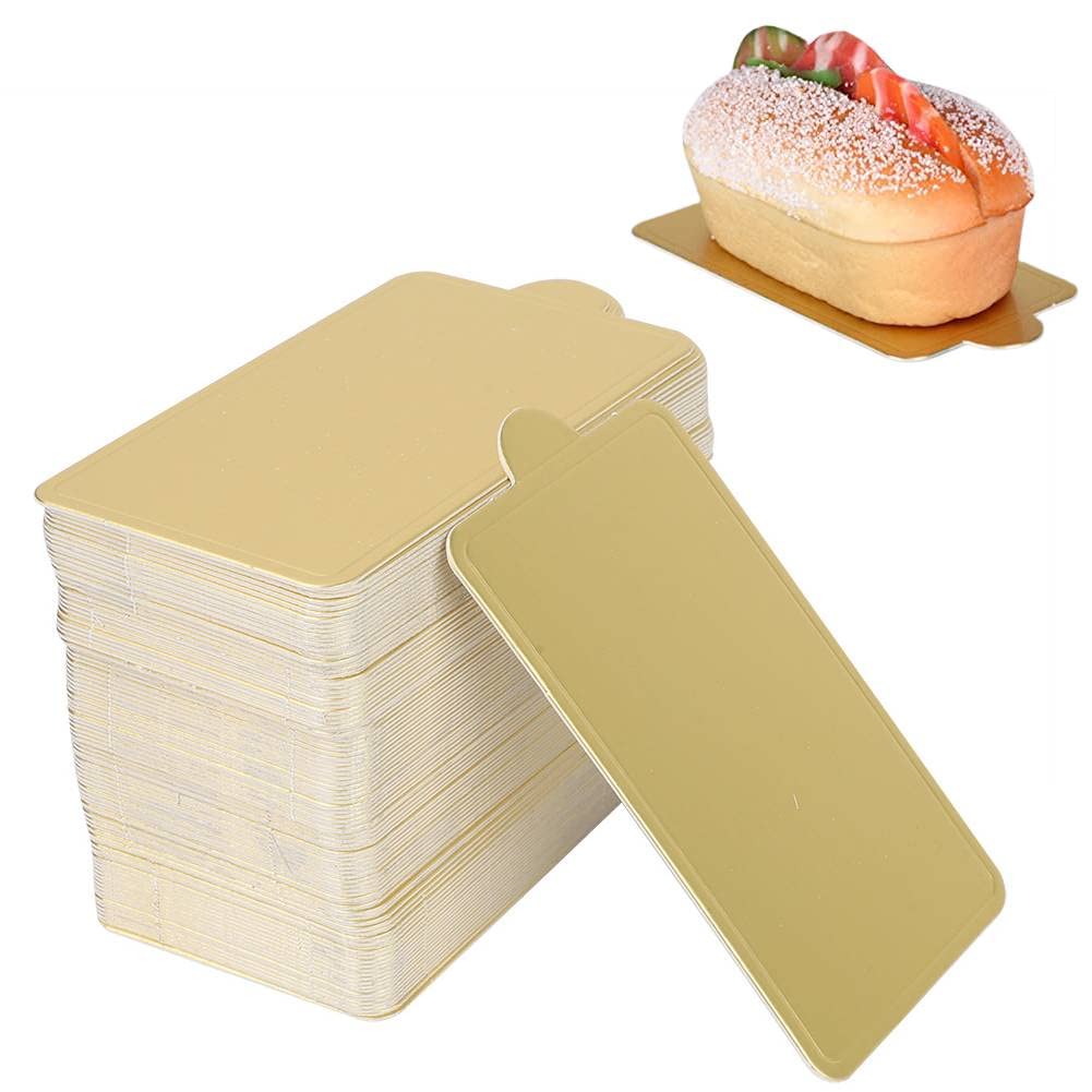 TOPINCN 100Pcs Rectangle Mousse Cake Boards, Quarter Sheet Cake Board Greaseproof Gold Paper Cupcake Dessert Displays Tray for Wedding Birthday Cake (S)