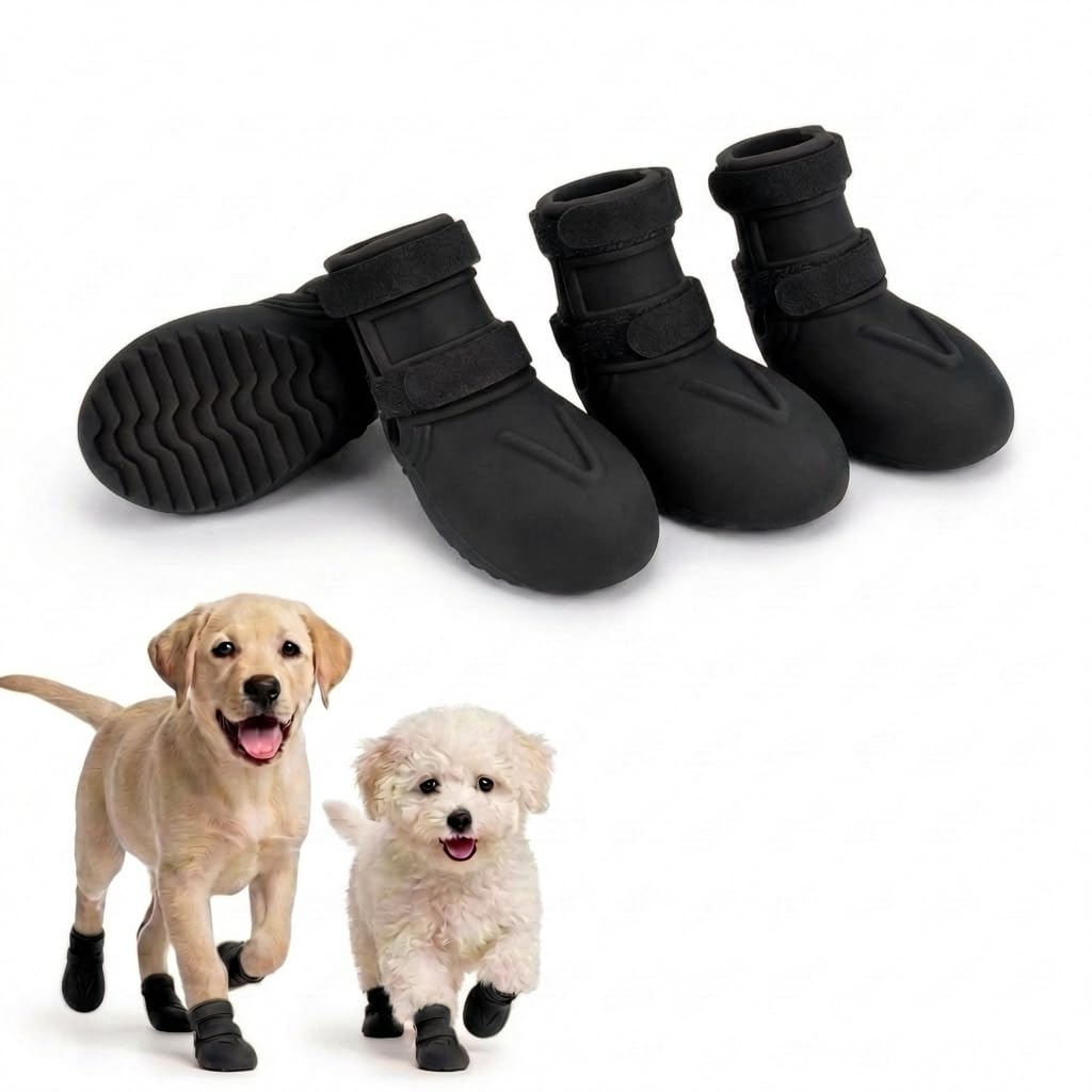 Photo 1 of Yternal Ultra-Flexible Silicone Dog Shoes – Comfortable, Waterproof Booties with Non-Slip Sole for Hot Pavement & Winter, Featuring Wide Cuff & Dual Security Straps,Black L