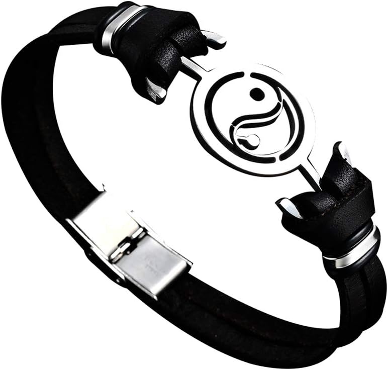 zdfYYkzdf Bracelets Bangle Jewelry Vintage Men Tai Chi Yin Yang Faux Leather Clasp Bracelet Bangle Jewelry Gift