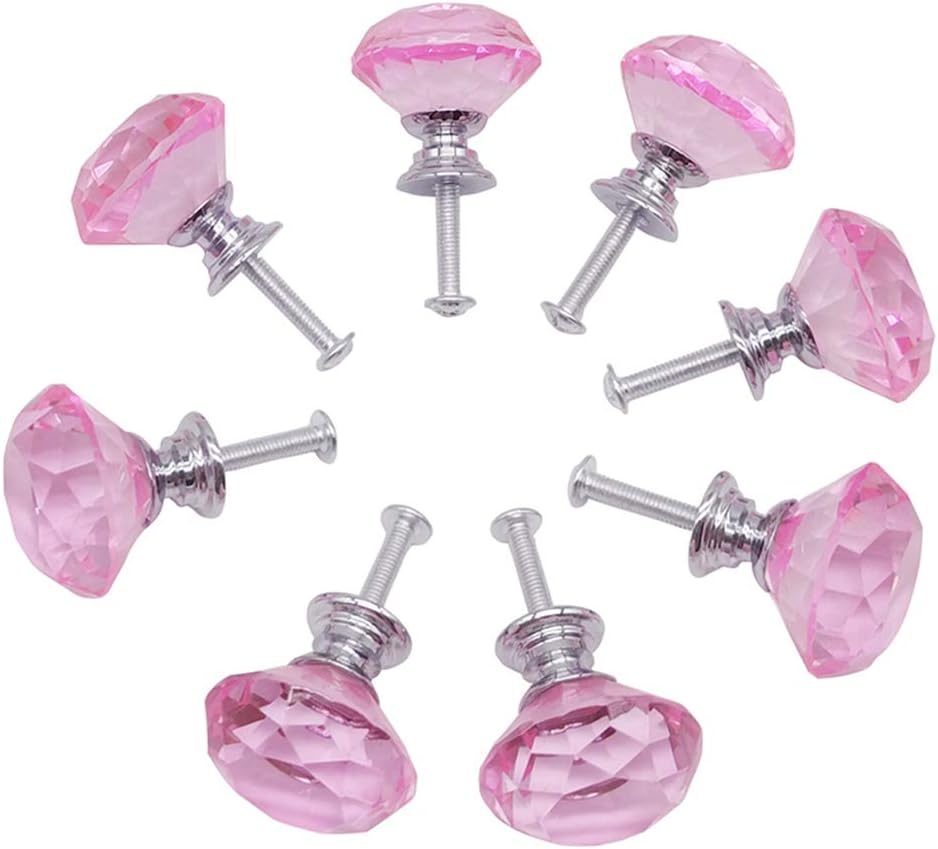 Concisea 8pcs 30mm Crystal Knobs,Crystal Glass Diamond Shaped Door Knobs,Cabinet Door Drawer Knob Kitchen Dresser Wardrobe Pull Handle with Screws for Drawer Cabinet Furniture Kitchen Home(Pink) - Image 4