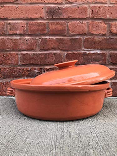 Casserole Dish,Glazed Natural Cooker/Roaster, Turkey Large Size Cooking Tureen, Clay Covered Casserole for Slow Cooking (14", Clay Casserole Dish)