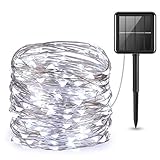 AMIR (Upgraded Version) Solar Powered String Lights, 100 LED Copper Wire Lights, Starry String Lights, Indoor Outdoor Waterproof Solar Decoration Lights for Gardens, Home, Dancing, Party (White)