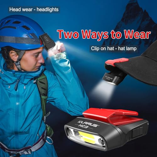 klarus HC3 Clip Rechargeable LED Rotating Headlight Ball Cap Visor Light Hands Free with Red Light for Fishing Running Camping Reading Work