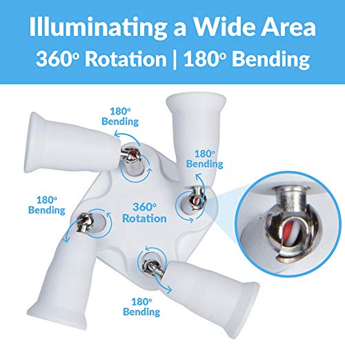 Simba Lighting E26 Light Bulb Socket Adapter Splitter to 4 Heads White Finish with Fully Adjustable Angles for Wide Coverage, Indoor and Outdoor Use for Ceiling Light or Lamp, Medium Screw Base