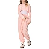 MIANZHI Girls 3 Piece Outfits Graphic Crop Top Camisole and Sweatpants Set Summer Workout Shirt Tank and Pants Overalls Pink
