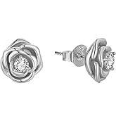 Vinoya Rose Flower Stud Earrings 925 Sterling Silver Gold Plated Cubic Zirconia Earrings for Women