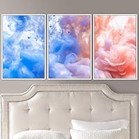 3 Piece Framed Canvas Wall Art Blue Pastel Liquid Canvas Prints Home Artwork Decoration for Living Room,Bedroom - 16