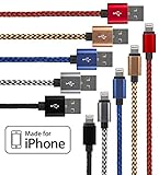 Lightning Cable for iPhone - 5 Pack Braided (3.3 Feet) in Red, Blue, White, Gold & Black - Cable w/ Lightning Connector - Lightning to USB cable / Cord Compatible with iPhone 6 & 5