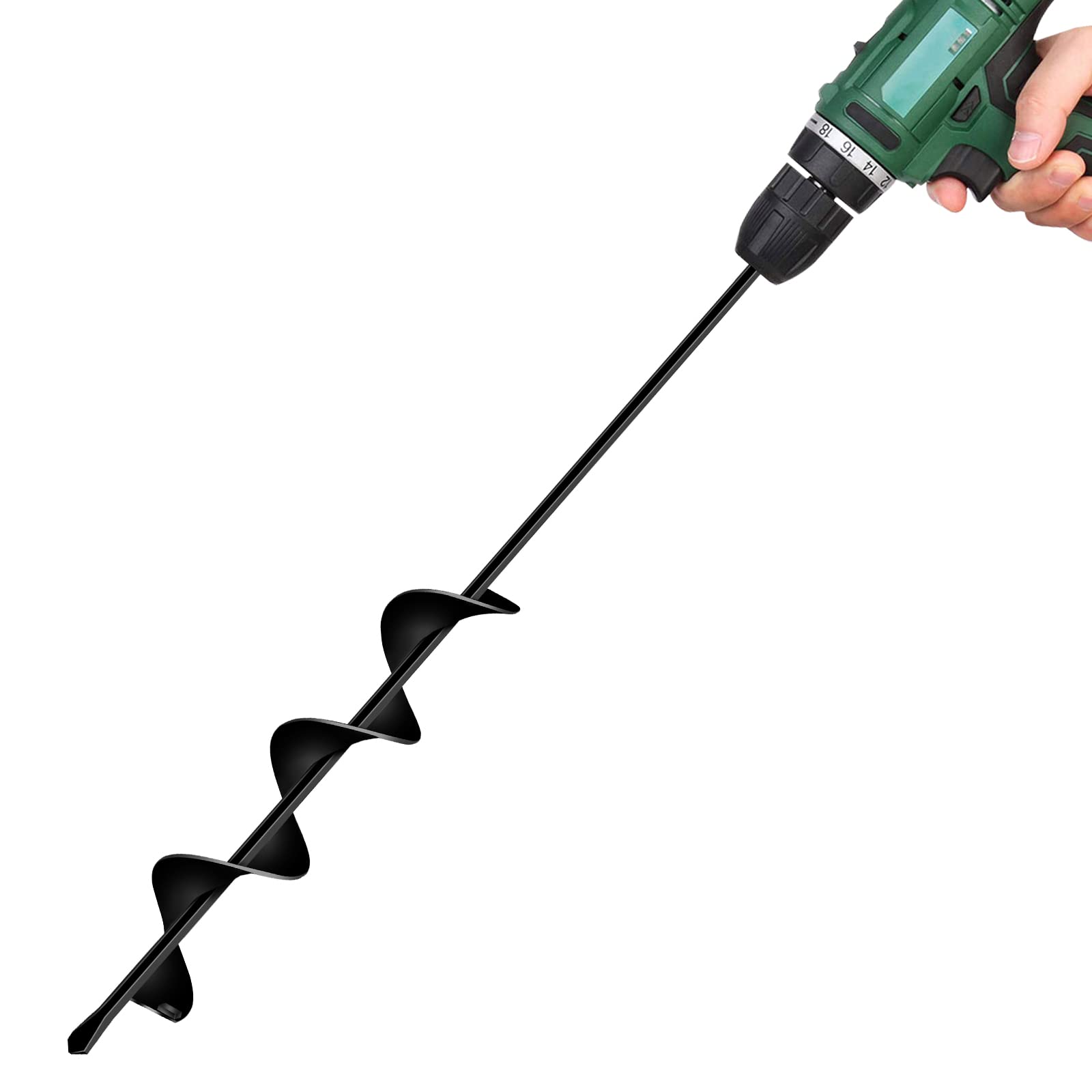 LONGRUN Garden Earth Auger Drill Bit, 2.4" Post Hole Auger Bit for Fence Posts, Soil Drill for Bulb Planting & Garden Tasks, Fits 3/8" Cordless or Electric Power Tools