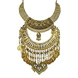 Zhenhui Bohemia Gold Tone Long Boho Statement Necklace with Coin Tassel for Women