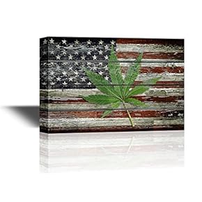 Green Leaf on Vintage Wooden Style American Flag