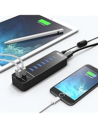 HooToo 9 Port 60 Watts USB 3.0 Hub with 2 Smart Charging Ports and 7 Data Transfer Ports for iPhone, iPhone 6s, iPhone 6s Plus, iPad, PC and More