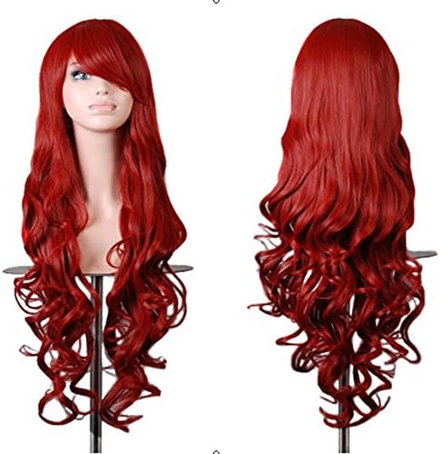 Wigood 32" Long Curly Hair with Side Blunt Bangs Colorful Cos Anime Wig with Free Wig Cap for Women
