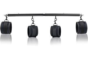 CLADELE Spreader Bar Heavy Duty Stainless Steel Expandable Silver Exercise Leg Bar Home Gym with 4pcs Furry Purple Adjustable Straps,Sports Aid Training Fitness Gear Pilates Aid Kit