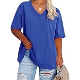 Women's Plus Size V Neck T Shirts Summer Half Sleeve Tees Casual Loose Fit Cotton Tunic Tops