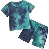 Onththr Baby Boys Clothes Tie Dye Summer Outfits Infant Toddler Boy Short Sleeve T-Shirt Top Short Pants 2Pcs Set