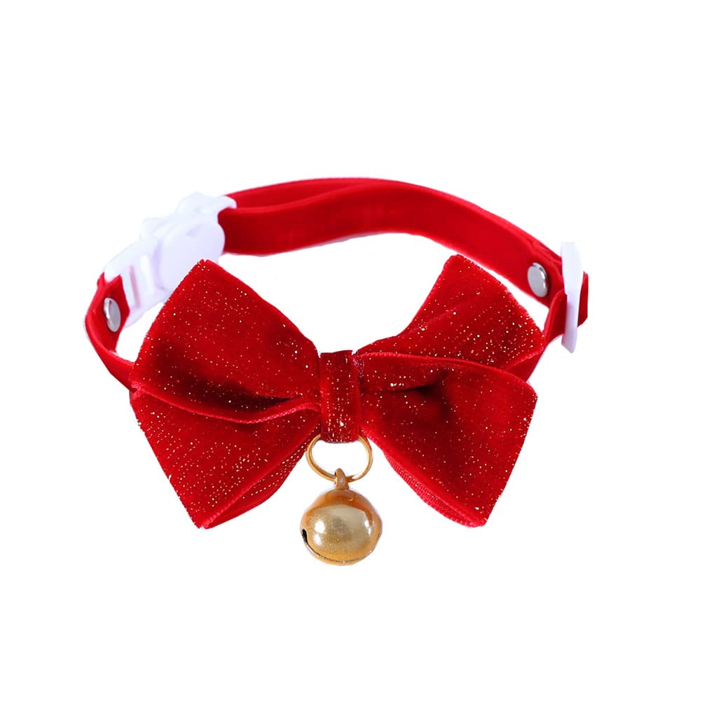BT Bear Pet Christmas Collar,2PCS Handmade Velvet Pet Christmas Bow Tie Collars for Cats Puppy Small Dogs(Gold flash red)