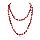 Jane stone Coral Red Beaded Trendy Prom Party Jewelry Clothing Evening Long Necklace (Fn1274-Red)