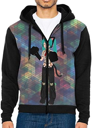 Hl195 Men's Hatsune Miku Bunny Girl Long Sleeve Full Zip Up Hoodie Sweatshirt Casual Active Hooded Jackets - With 2 Pockets