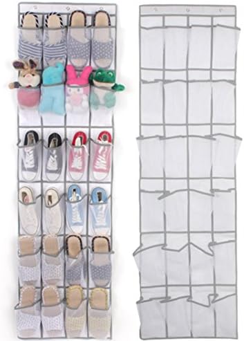 SRFANS Big Capacity 24 Pockets Over The Door Shoe Organizer Transparent Mesh Storage Bag with Hooks