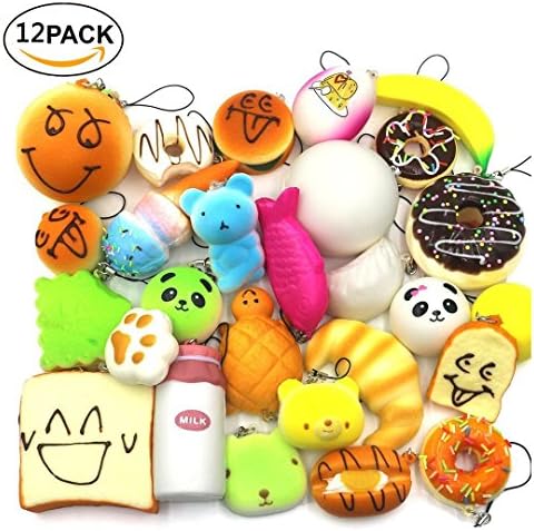 Kawaii Squishy, TopRay 12pcs Slow Rising Squishies Toys Medium Mini Soft Cake Squishies Bread Buns Squishys Phone Straps, Random Style