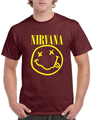 Good Shoppers Nirvana Rock Band Design Men Round Neck T-Shirts Famous Popular Shirt for Men(Maroon,Small)