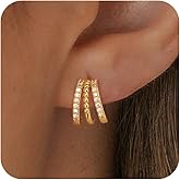 HLJEO Gold Earrings For Women Trendy,Dainty Triple Huggie Hoop Earrings 14K Gold Plated Cute Small Hoop Earring Cuff Hypoallergenic Fun Unique Cartilage Huggie Earring Womens Fashion Jewelry