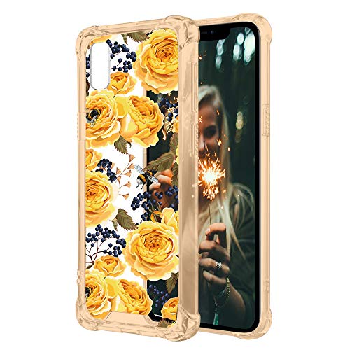 Clear & Yellow MINITURTLE Case Compatible with Apple iPhone XR (2018) [Crystal Clear Floral Series] Shock-Absorbing Protective Case PC + Clear TPU Bumper [Yellow] - Bumble Bee Roses