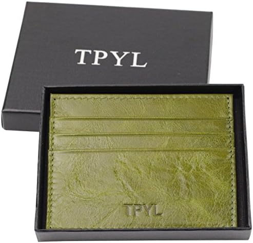 RFID Blocking Oil Wax Cow Leather Ultra-thin Business Card ID Card Case Wallets Credit Card Holders Prevent Electronic Pick Pocketing (Green)