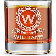 DADDY FACTORY Personalized Whiskey Glass, Engraved Monogram Rocks Cocktail Glass, 10.25 oz Custom Bourbon Gift