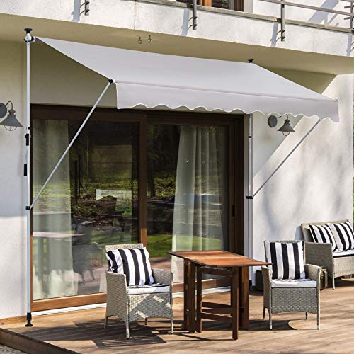 Outsunny Markise Klemmmarkise Sonnenschutz Faltarm Handkurbel Balkon Alu Cremeweiß 3x1,2cm – Bild 3