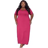 TOPSRANI Womens Plus Size Maxi Dresses for Women Oversize Casual Short Sleeve V Neck Loose Plain Solid Trendy Summer Dress Rose 3XL