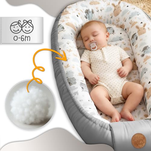 Baby Bed Reducer – 90 x 50 cm Baby Nest Transportable for Babies Nest Crib Pod Cocoonababy Babynest Antisuffocation Owls Light Grey