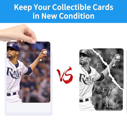 LBOYLOVE® 200 Card Sleeves Top Loaders for Cards, 3""X4"" Baseball Cards Protectors Hard Plastic, Premium Toploaders Holder for Trading Sports Football Game Card(100 Top Loaders + 100 Penny Sleeves)