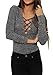 Simplee Apparel Women's Elastic Lace up Cross Slim V Neck Knitted Bodycon Tops