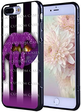 (iPhone 7) EGO CUSTOM CASES Purple Lipstick Drip on Black and White Striped Background TPU Rubber Silicone Phone Case