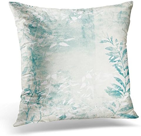 TOMKEYS Throw Pillow Cover Winter Frost Floral Scrap in Mixed Media Ghostly Mystic Flowers Leaves Letters and Spray Paint Decorative Pillow Case Home Decor Square 20x20 Inches Pillowcase