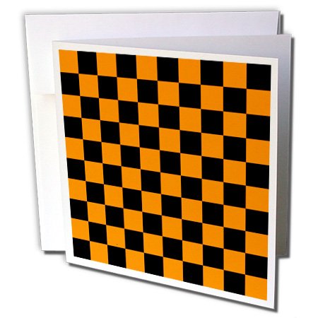 3dRose gc_60936_2 6 x 6-Inch "Black and Orange Checkered Print - Squares - Art" Greeting Card (Pack of 12)