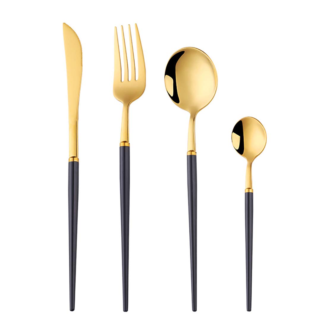 Black Gold Cutlery Set 4 Pieces, Buyer Star Stainless Steel Dinner Set Include Knife Fork Spoon Teaspoon, Serve for 1