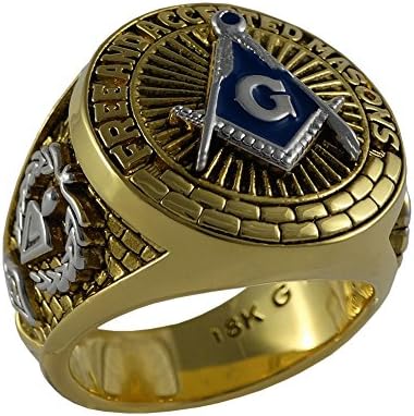 Masonic Blue Stone Free and Accepted Masons Man Ring White and Yellow 18k Gold Plated BRR 18 (11.5)