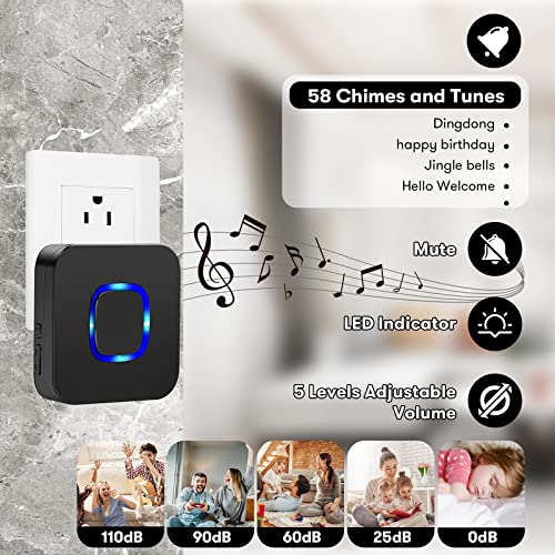 Wireless Doorbell, Coolqiya Door Bell Chimes Kit with 2 Remote Push