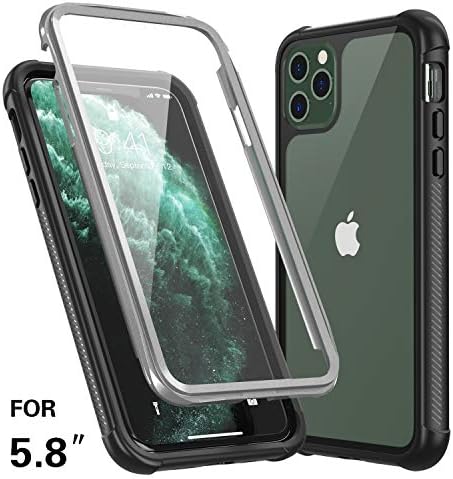 Red2Fire Designed for iPhone 11 Pro Case, Built-in Screen Protector 360 Degree Full-Body Rugged Clear Bumper Case for iPhone 11 Pro 5.8 Inch Release 2019 (Black/Clear)