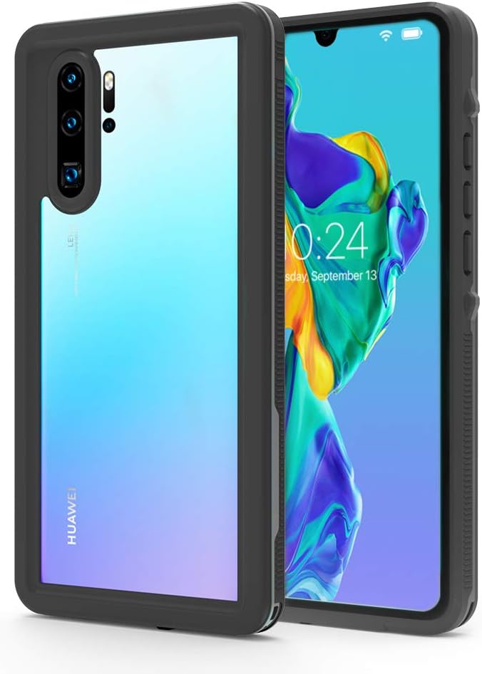 iThrough Huawei P30 Pro Waterproof Case, Shockproof DropProof Full Body Protection Cover Built In Screen Protector, IP68 Certificated Waterproof Protective Case Cover for Huawei P30 Pro (Black)