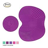 Makeup Brush Cleaning Mat, ESARORA Makeup Brush Cleaner Pad Set of 2 Cosmetic Brush Cleaning Mat Portable Washing Tool Scrubber Suction Cup (Light Purle)