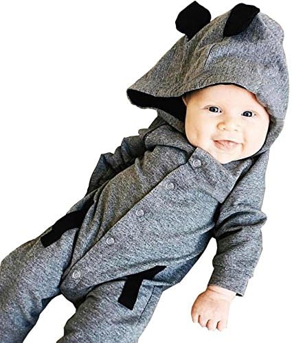 Toddler Baby One-piece Bodysuit, Robiear Boys Long Sleeve Gray Fox Printed Hoody Romper Jumpsuit (12 Months/80)