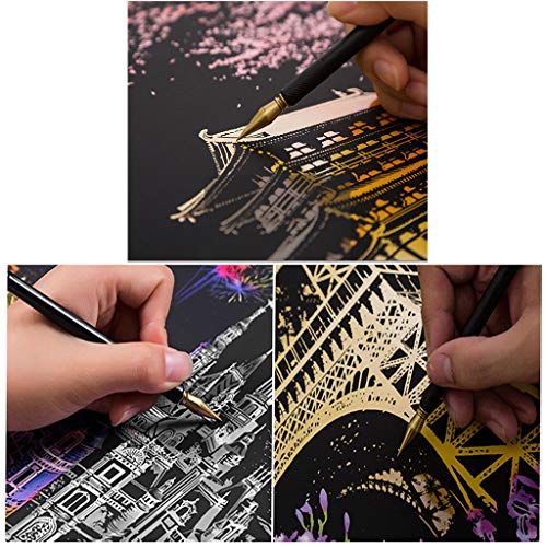 Eraimp Scratch Art Paper, Rainbow Painting Sketch Pad, Night View Scratchboard for Adult and Kids, DIY Arts & Crafts, with Wooden Stylus, Exquisite Packaging - 15.94"x11.2",Big Ben - Thumbnail 4